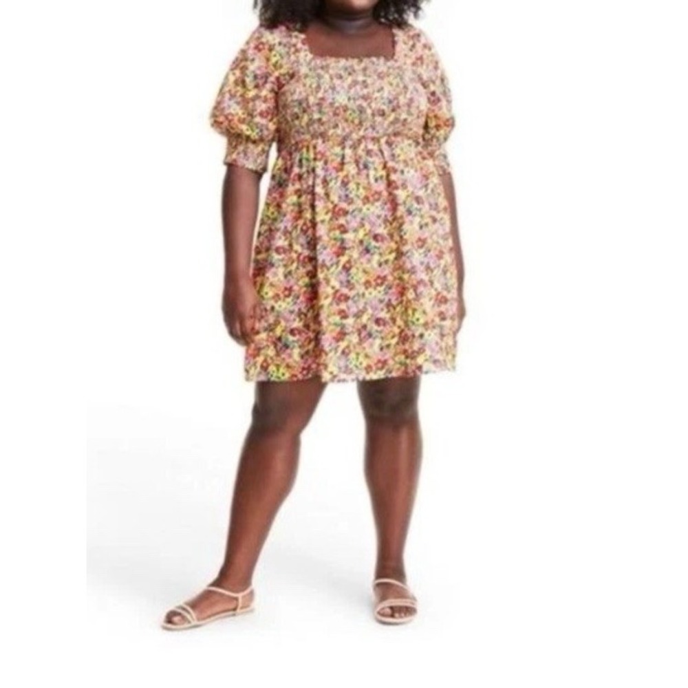 RIXO Limited  Edition Baby‎ doll Floral Puff Sleeve Mini Dress Size XL Smocked